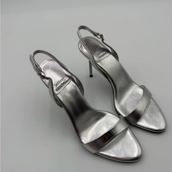 Jeffrey Campbell Go-Getter stiletto sling-back in metallic silver leather Sz 6.5 - Picture 2 of 11